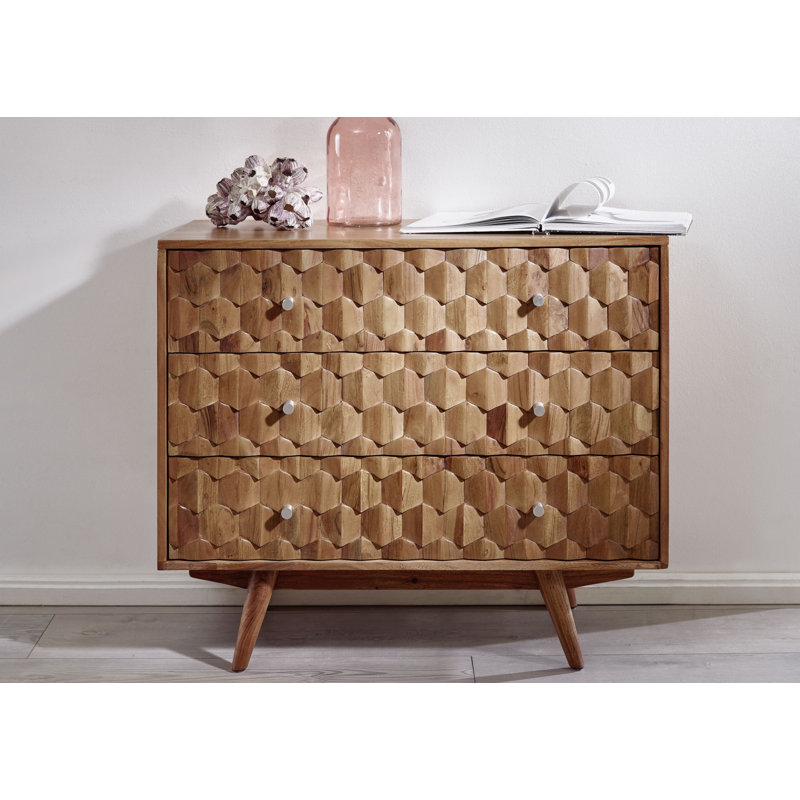 Mosayk Solid Wood 88cm W 3 - Drawer Chest of Drawers