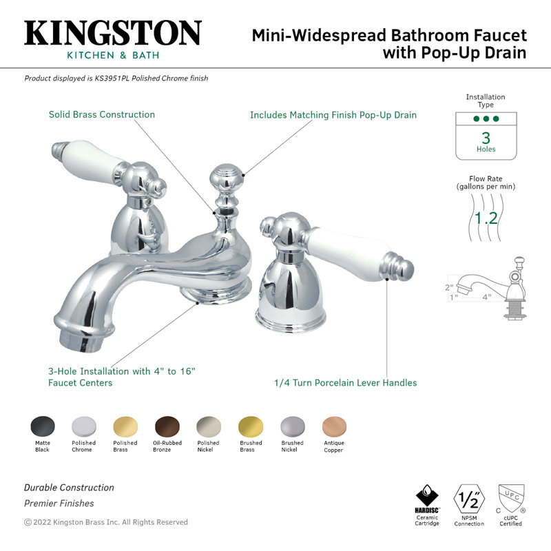 Robinet de salle de bain Kingston, Chrome poli