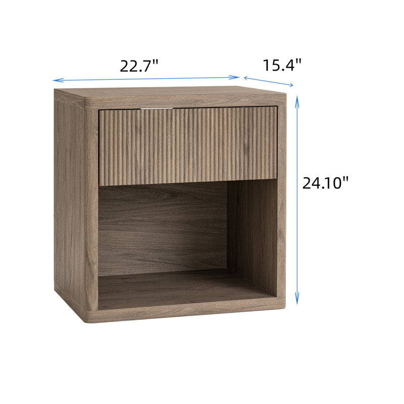 Bedside Table With Recessed Design And Drawer Storage Functionality, Ash Brown