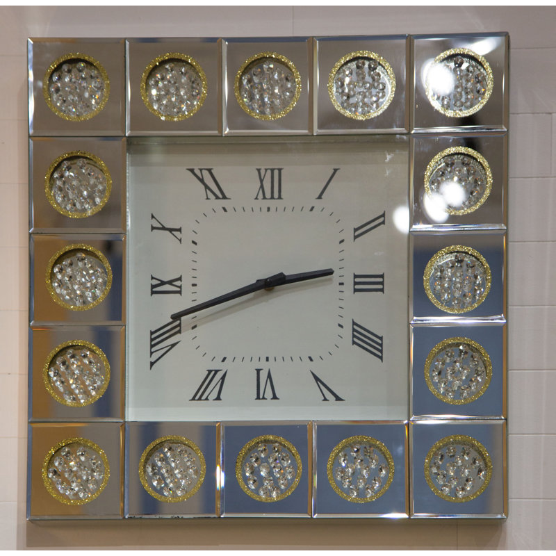 Montreal Square Wall Clock with Crystal Accents