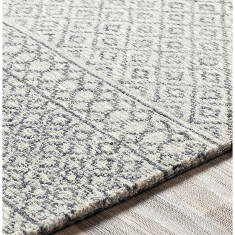 Tapis en laine beige, ivoire et gris anthracite touffeté à la main Abdera, Rectangle 12' x 15'