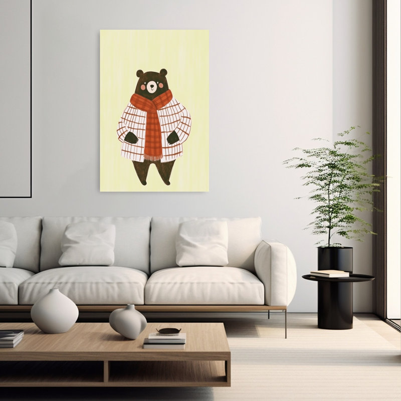 Cozy Plaid Bear Contemporary Bear Autumn Winter Wall Art Print by Mathieu - Wrapped Canvas Print, 152.4cm H x 101.6cm W