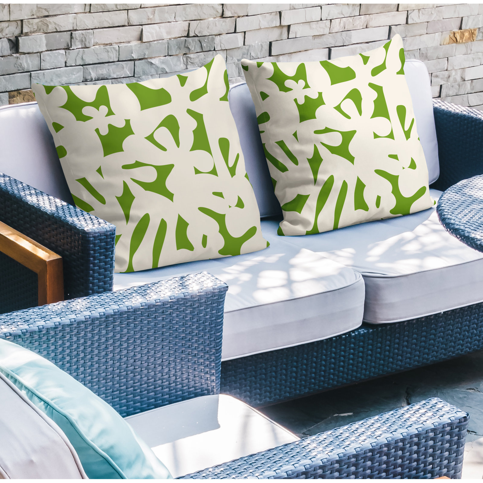 Lara Indoor/Outdoor Throw Pillow, Chartreuse/Off White, 15" x 15"