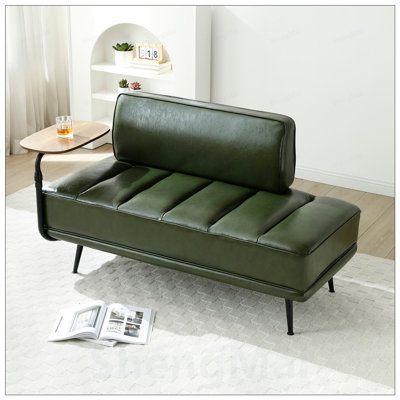 Modern Faux Leather Upholstered End of Bed Bench with Side Table and 360-Degree Swivel Tray, Ideal for Entryway and Living Room