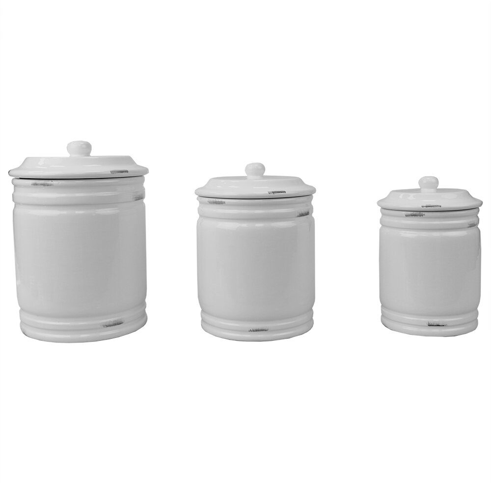 Just Words Flour Coffee Sugar Tea White Ceramic Kitchen Canister Set of 4