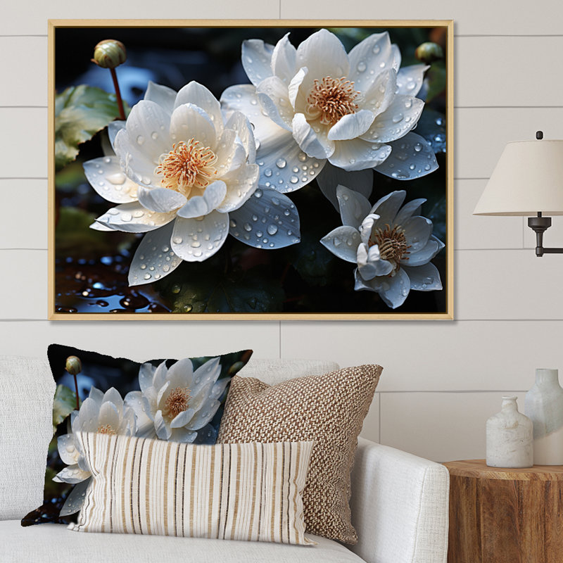 " White Yellow Lotus Field VI ", H 12 po x l 20 po x P 1 po, Cadre naturel flottant