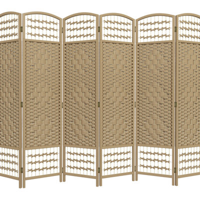 Paravent 6 panneaux, écran d'intimité pliant 5,6 pi, cloison autoportante en fibre Wave, bois naturel apaisant pour chambre à coucher, salon, bureau 5,6 pi, écran, maison motrice