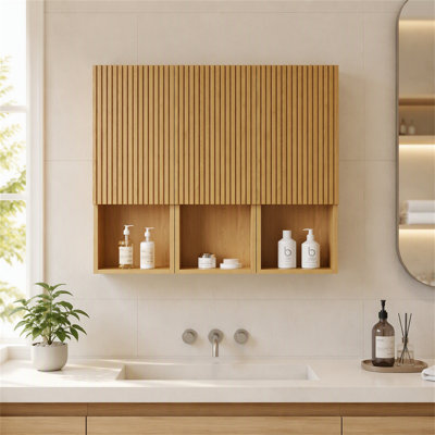 Armoire de salle de bain murale de 41 pouces, 3 unités modulaires avec portes et tablettes ouvertes, solution de rangement durable et élégante
