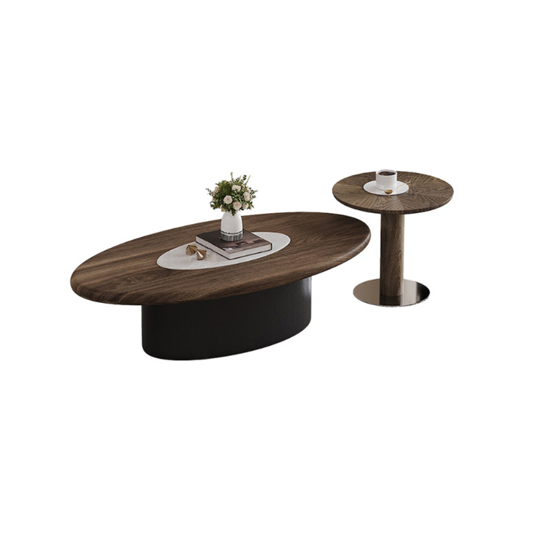 Wood Coffee Table Set with Rounded Edges