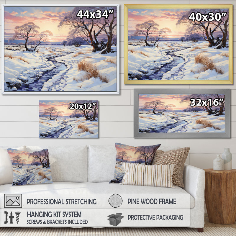 «Snow Winters Dawn Solitude I», reproduction sur toile, H 12 po x l 20 po x P 1 po, Cadre flottant blanc