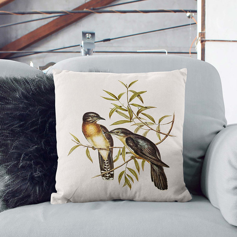 Brush Cuckoos Square Throw Cushion, Stone, 40cm H x 40cm W x 15cm D