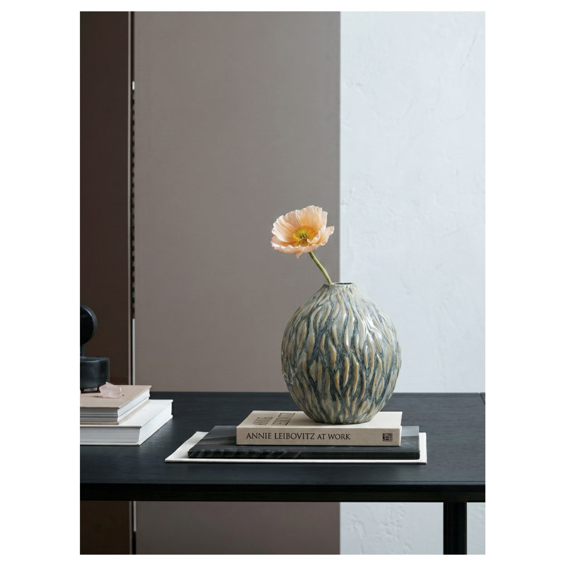 Vase décoratif en céramique marbrée, ambre et urne en forme de glacis réactif gris anthracite, 6,5 po x 7,5 po