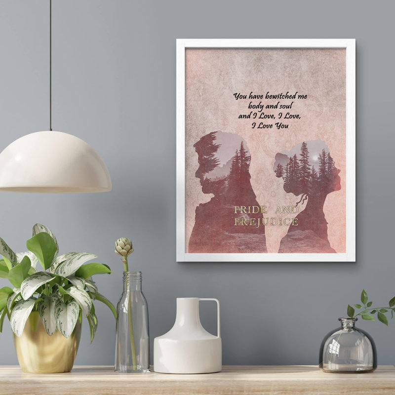 "Fierté et préjugé, amour, confession, romance, livres classiques, décoration de la Saint-Valentin, vin rouge" sur papier