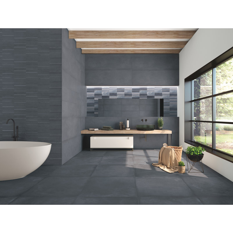 16" x 48" Ceramic Patterned Tile, Navy