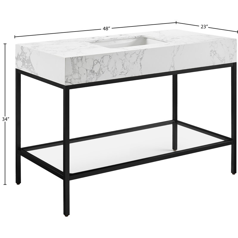 Marmo 48'' Matte Black Freestanding Bathroom Vanity with White Marble Top