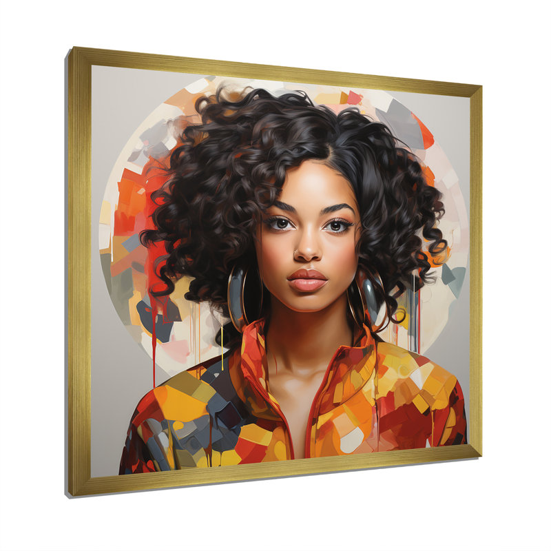 «Vibrant Essence Beautiful», art mural africain, Cadre doré simple, H 36 po x l 36 po x P 1,5 po