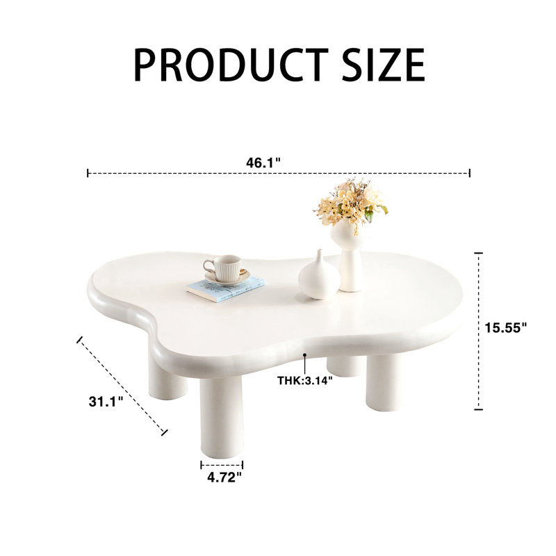 Cloud Coffee Table, Modern Design, Easy Assembly, 15.58" H x 46.11" L x 31.15" W