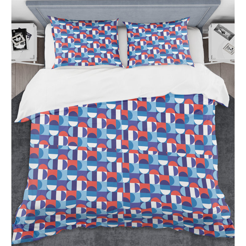 Ensemble de housse de couette mid-century pois points, Housse de couette double / grand et 2 taies décor