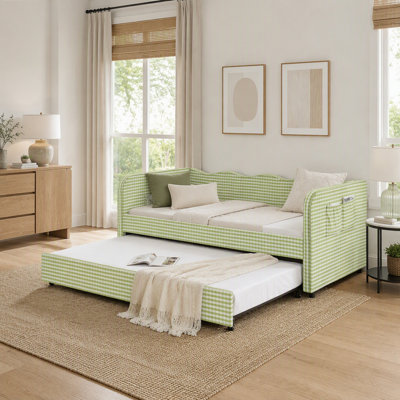 Lit de jour simple Gingham avec lit gigogne convertible 3-en-1