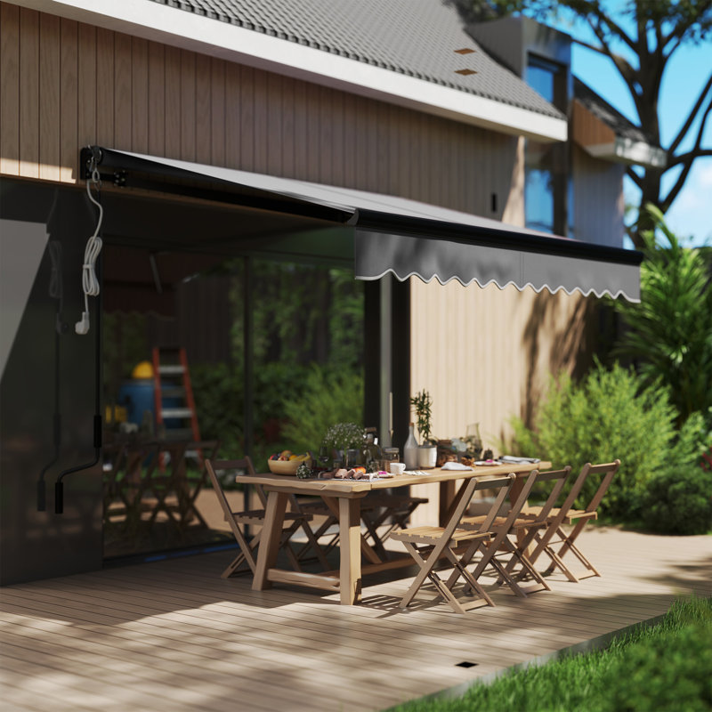 Brayden Studio Polyester Cover Motorised Retractable Sunshade Awning, 150cm H x 250cm W x 195cm D, Grey