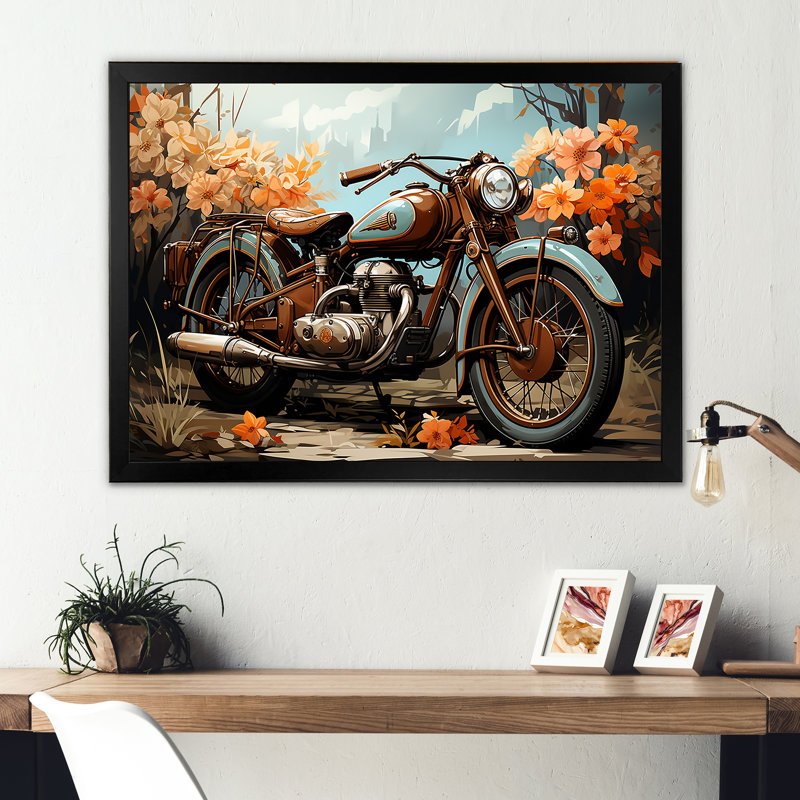 Rétro Moto I, H 24 po x l 32 po x P 1 po, Cadre simple noir