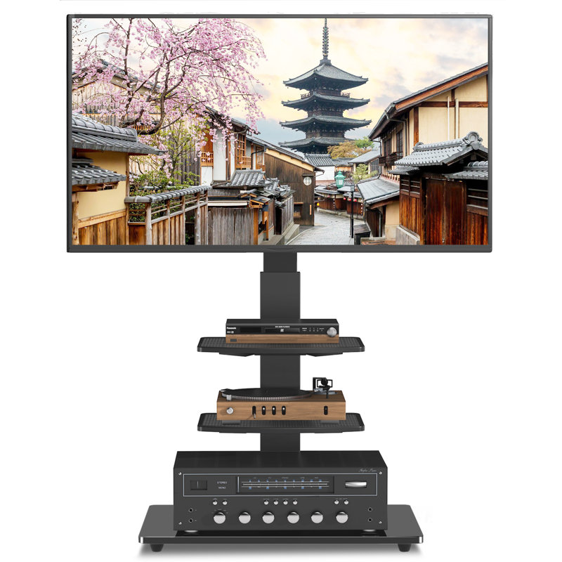 Rfiver Black Swivel Floor Stand Mount for Greater than 50" Screens with Shelving, Holds up to 110 lbs