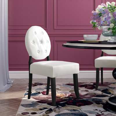 Buttoned White Vinyl Legs Chair