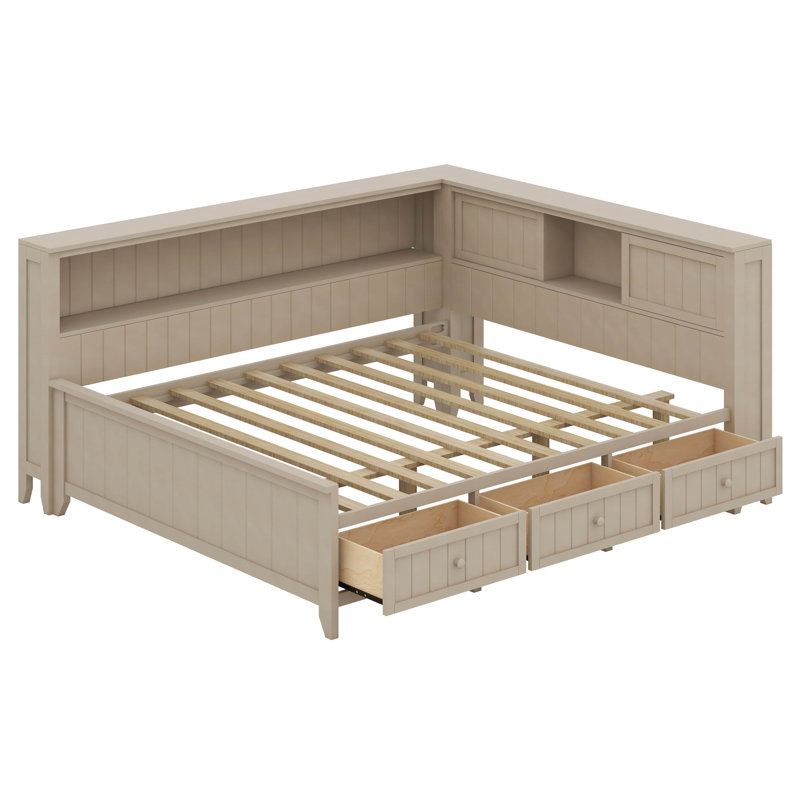 Lit de jour avec 3 tiroirs, lit plateforme en L pour chambre à coucher de salon, cadre de lit avec tête de lit, Complète 