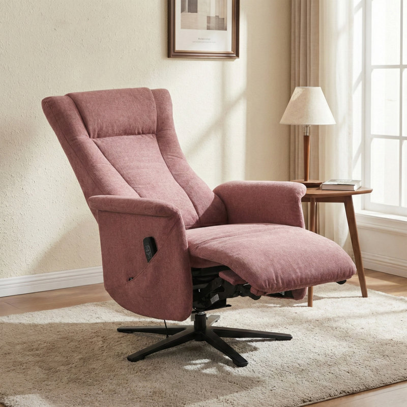 Chaput 69cm Wide Swivel Lounge Chair, Reclining, Rose Polyester Blend