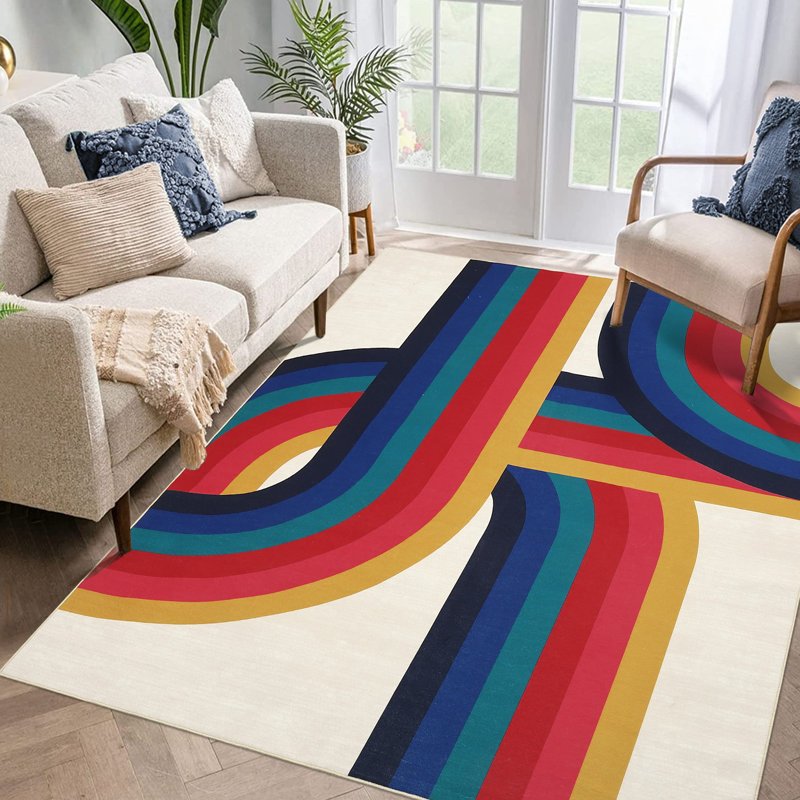 Moderen Machine Washable Rug with Rubber Backing for Living Room Abstract Non-Slip Area Rug Indoor Carpet Non-Shedding Rug for Bedroom Dining Room Hallway Kitchen Office Playroom Nursery