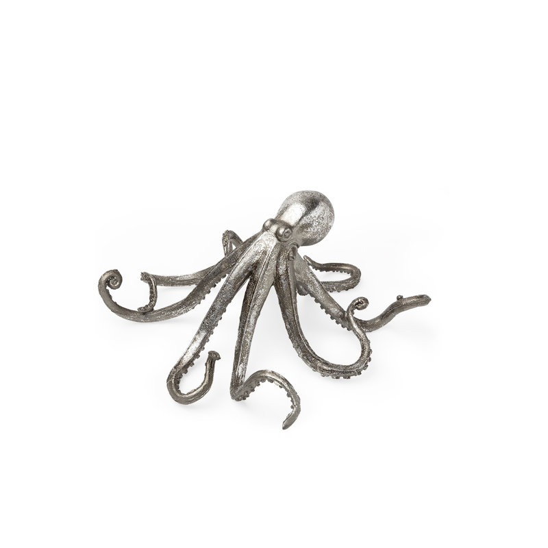 Louvenia Antiqued Silver Resin Octopus Tabletop Sculpture, 5" H x 10" W x 9" D