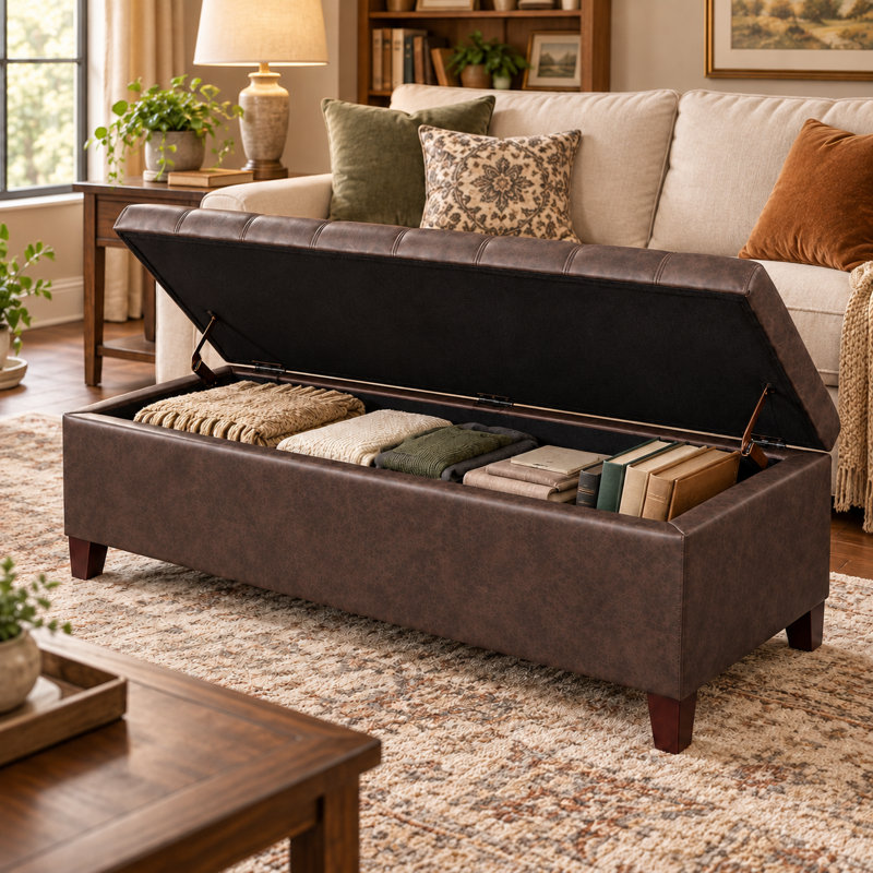 Banc de rangement en simili cuir Loggins, Chocolate Brown