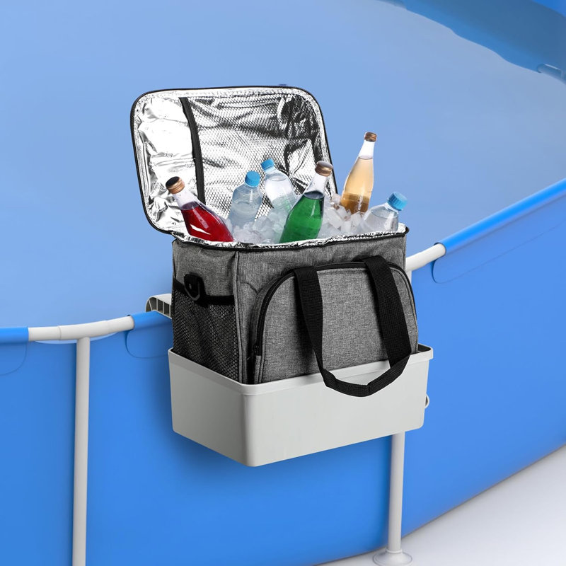 Pool Cooler Insulated Poolside Cooler With Handle Poolside Storage Basket Portable Swimming Poolside Ice Chest Accessories Cup Holder For Above Ground Pools
