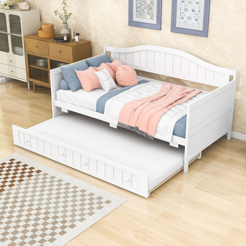 Elegant Twin Wood Daybed with Twin Trundle, White
