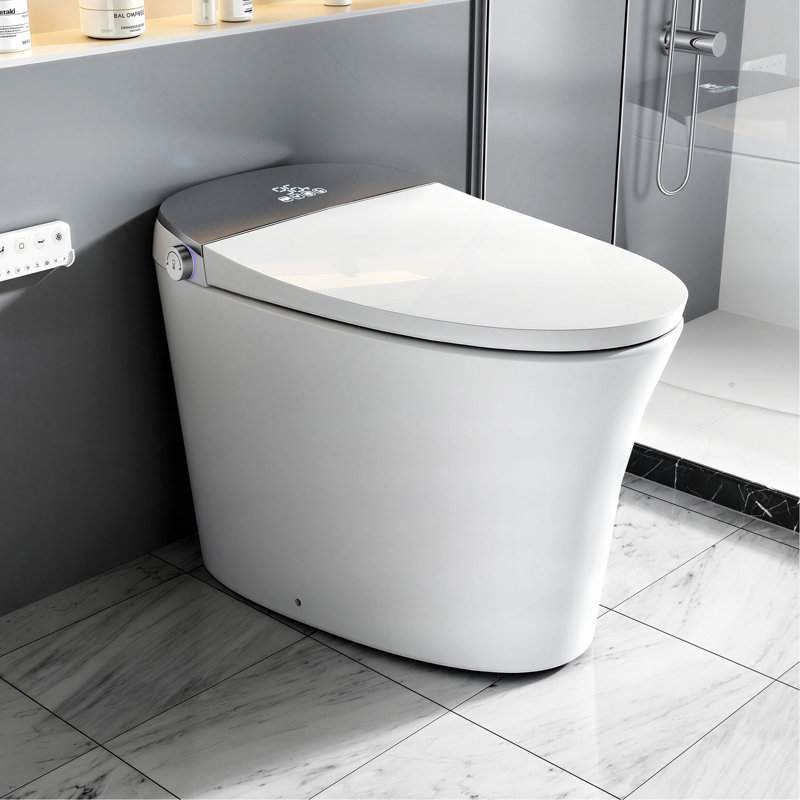 Toilette intelligente avec bouclier en mousse, chasse d'eau à pression zéro, siège chauffant, pulvérisateur d'eau chaude et sécheuse, chasse et fermeture automatiques, télécommande