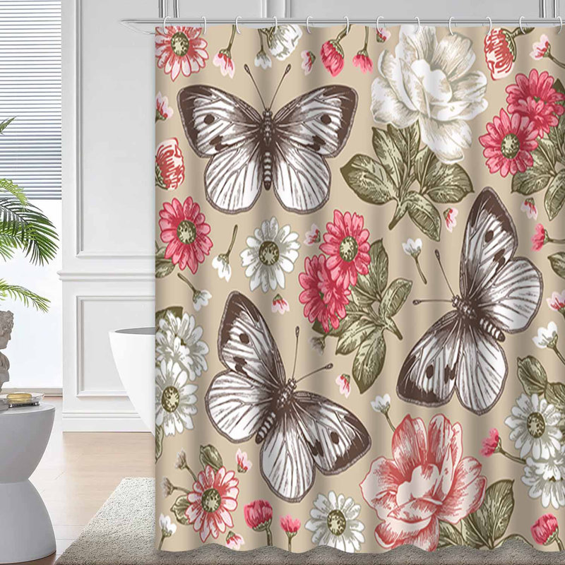 Rideau de douche avec 12 crochets Butterfly, L 72 po x l 78 po