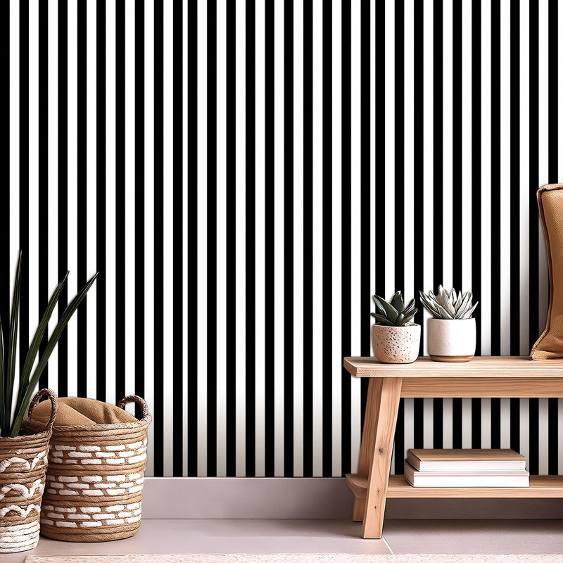 Papier peint auto-adhésif et amovible rayé noir et blanc 24 po x 118 po (60 x 300 cm), 117.6" L x 22.8" W
