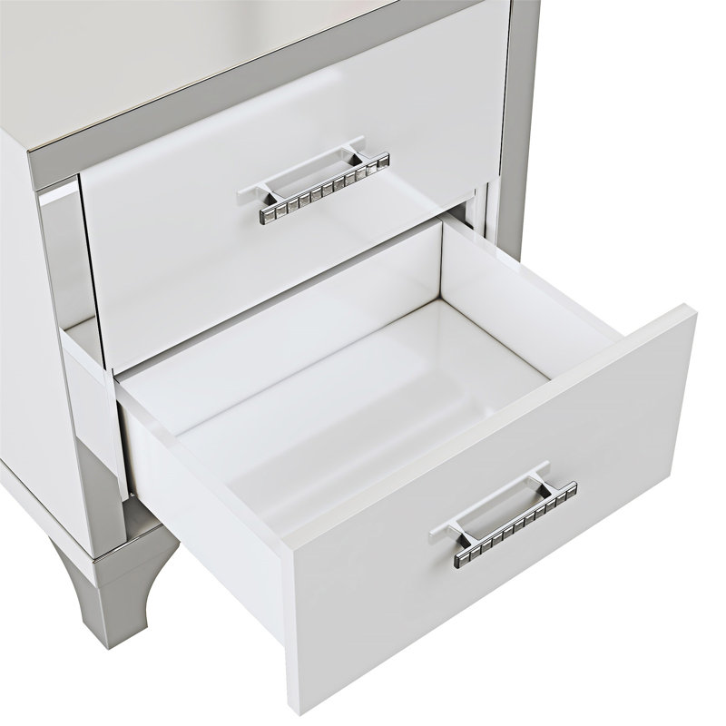 Table de chevet avec tiroirs Miroir, Blanc