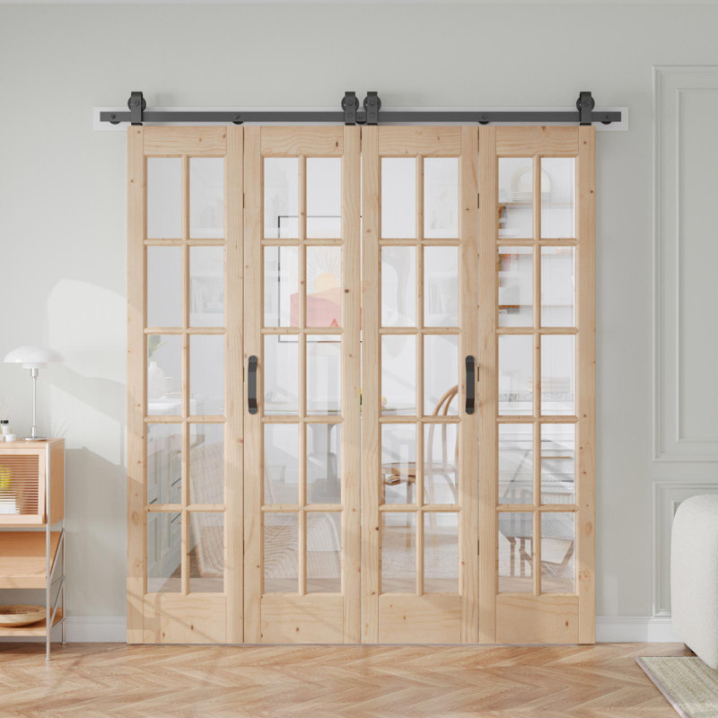 Porte pliante en verre et bois massif avec quincaillerie d'installation, 4, 72 po x 84 po