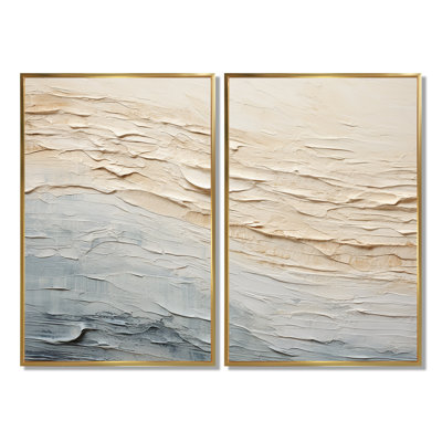 Art moderne moderne bord de mer beige et rivière grise I - Grand océan côtier