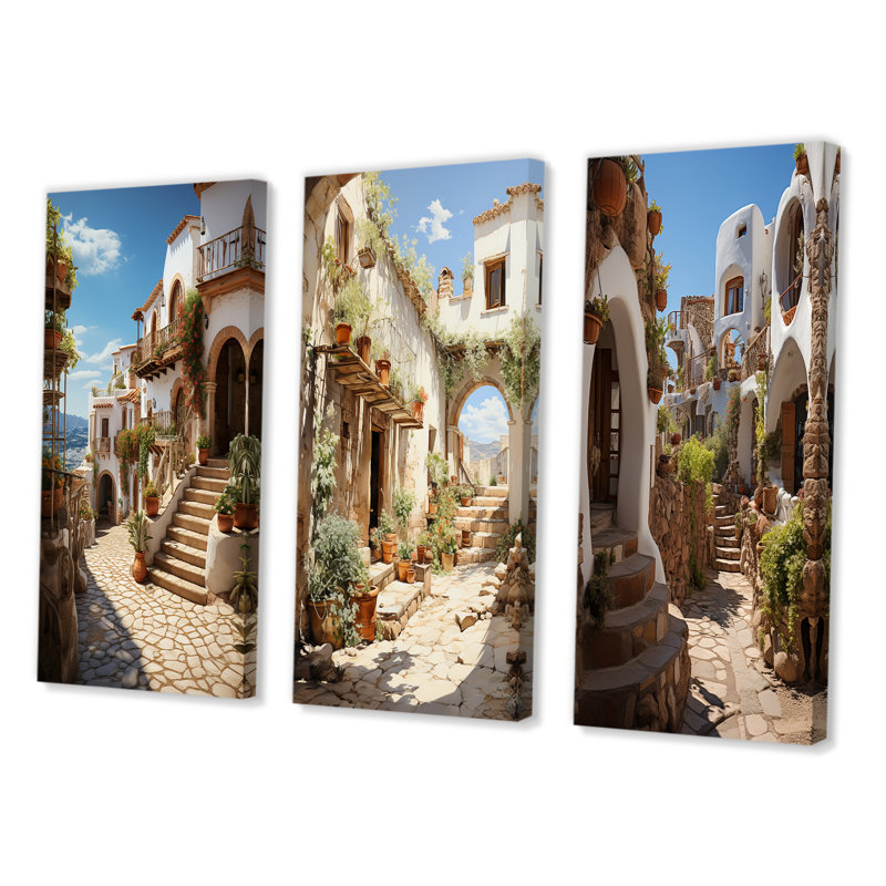 "Espagne village andalou", 3 pièces sur toile, Toile tendue, H 40 po x l 60 po