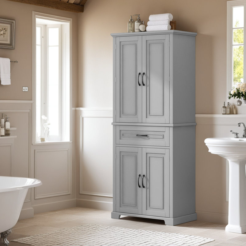 Dorry 72"H Bathroom Storage Cabinet with Adjustable Shelf and Drawer Multiple Storage Space Closet System, Gray