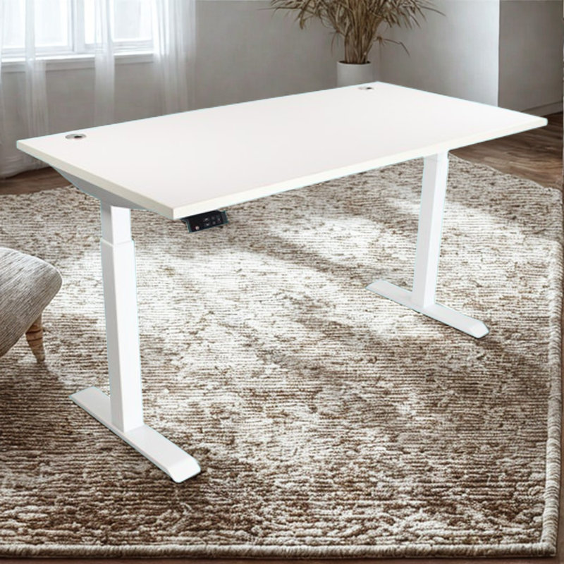 Skyscraper Electric Height Adjustable Standing Desk, Dual Motor and Digital Control with Memory, 60x30, White Top with White Frame
