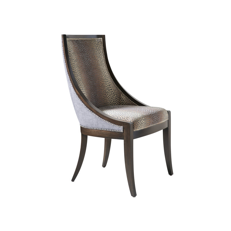 Chamberlain Upholstered Back Side Chair, Pewter, Charcoal, Leopard/Black Polyester