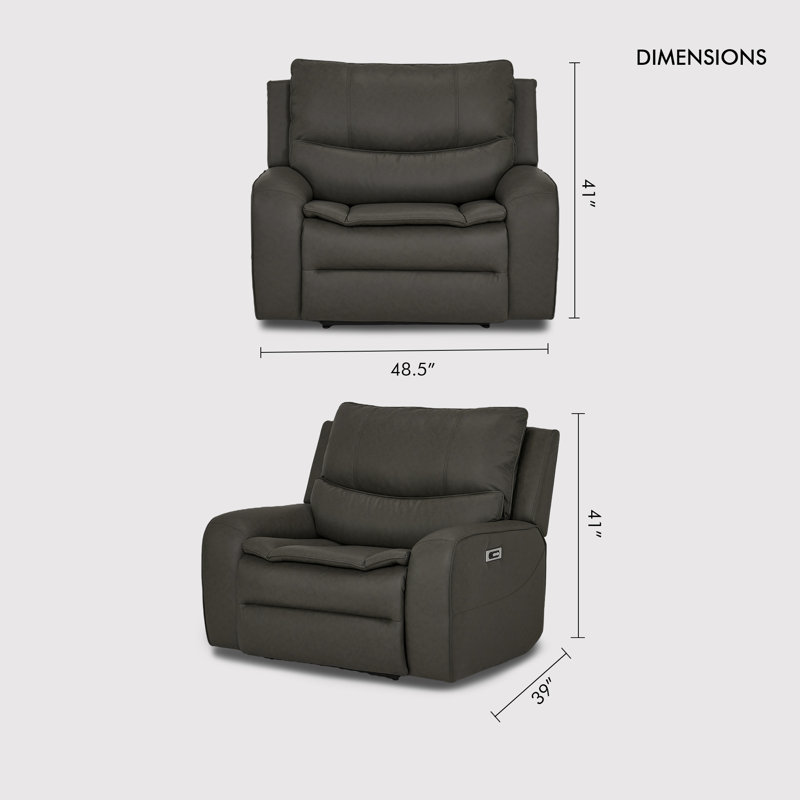 48.5" Oversized Faux Leather Power Recliner with Adjustable Headrest, Gray Faux Leather