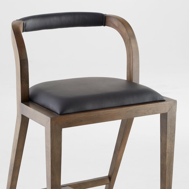 Caralia Black Leather and Wood Counter Stool
