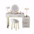 Velvet Upholstered Vanity Desk (Makeup Vanity) With Vanity Chair, Makeup Vanity  With 5 Big Drawers, Makeup Table With Padded Chair, Marble-Look Sticker Top Dressing Table (Makeup Vanity) With Left/Right Adjustable Storage, Beige-1435085572
