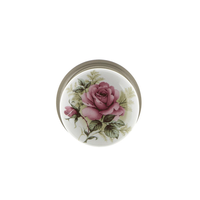 Rosette classique avec bouton de porte en porcelaine blanche, Nickel satiné