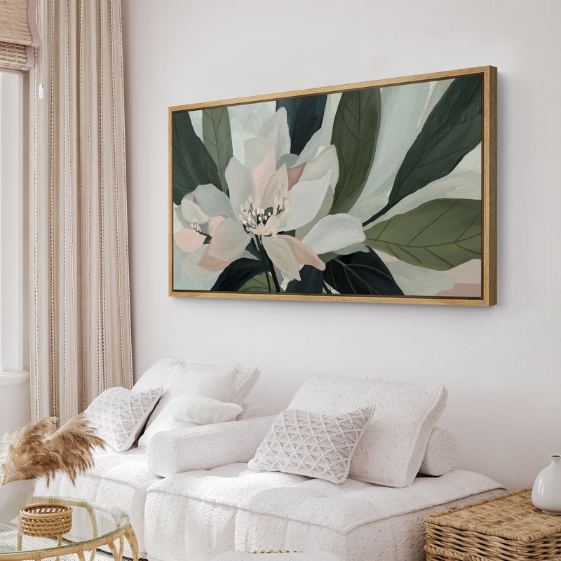 Abstrait sauge vert botanique fleur Art Mid Century Modern Boho Art mural horizontal Art déco, H 30 po x l 60 po, Naturel