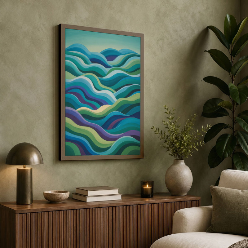 Flowing Tides Modern 1 Piece Wrapped Canvas Wall Art, 30x20 - 76.2 x 50.8 cm, Cream Border